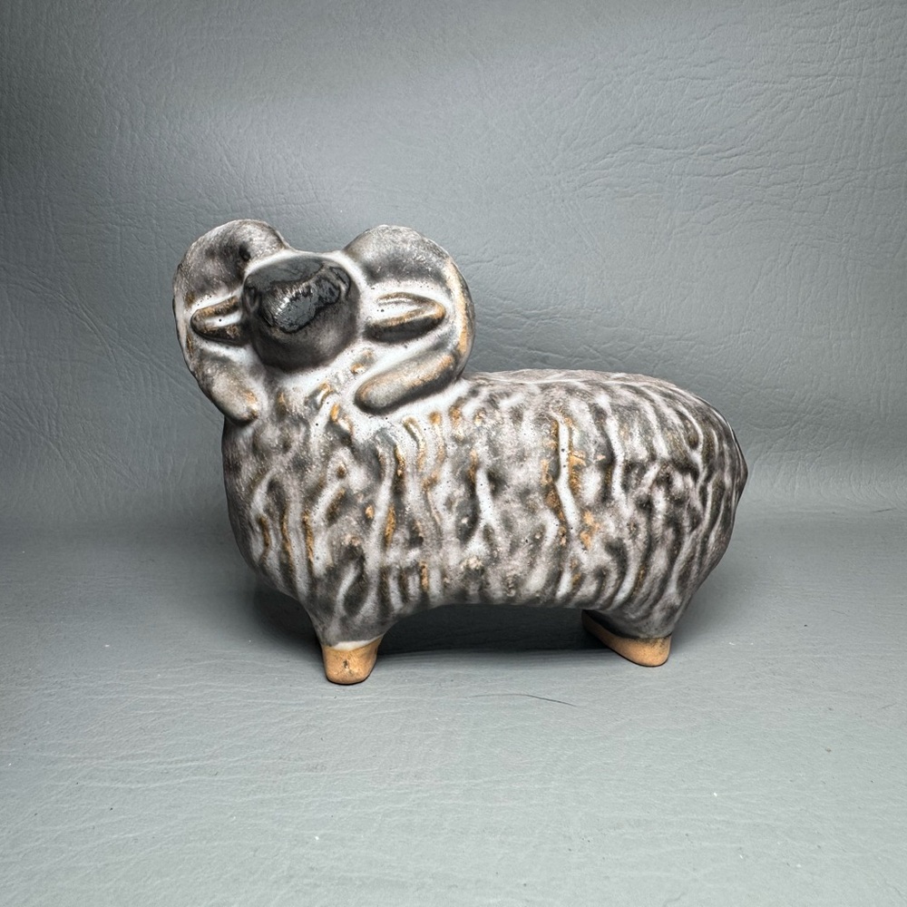 Sheep Ram Figurine – Vintage Scandinavian Pottery, 1970s @2lbs Stamped Szilasi